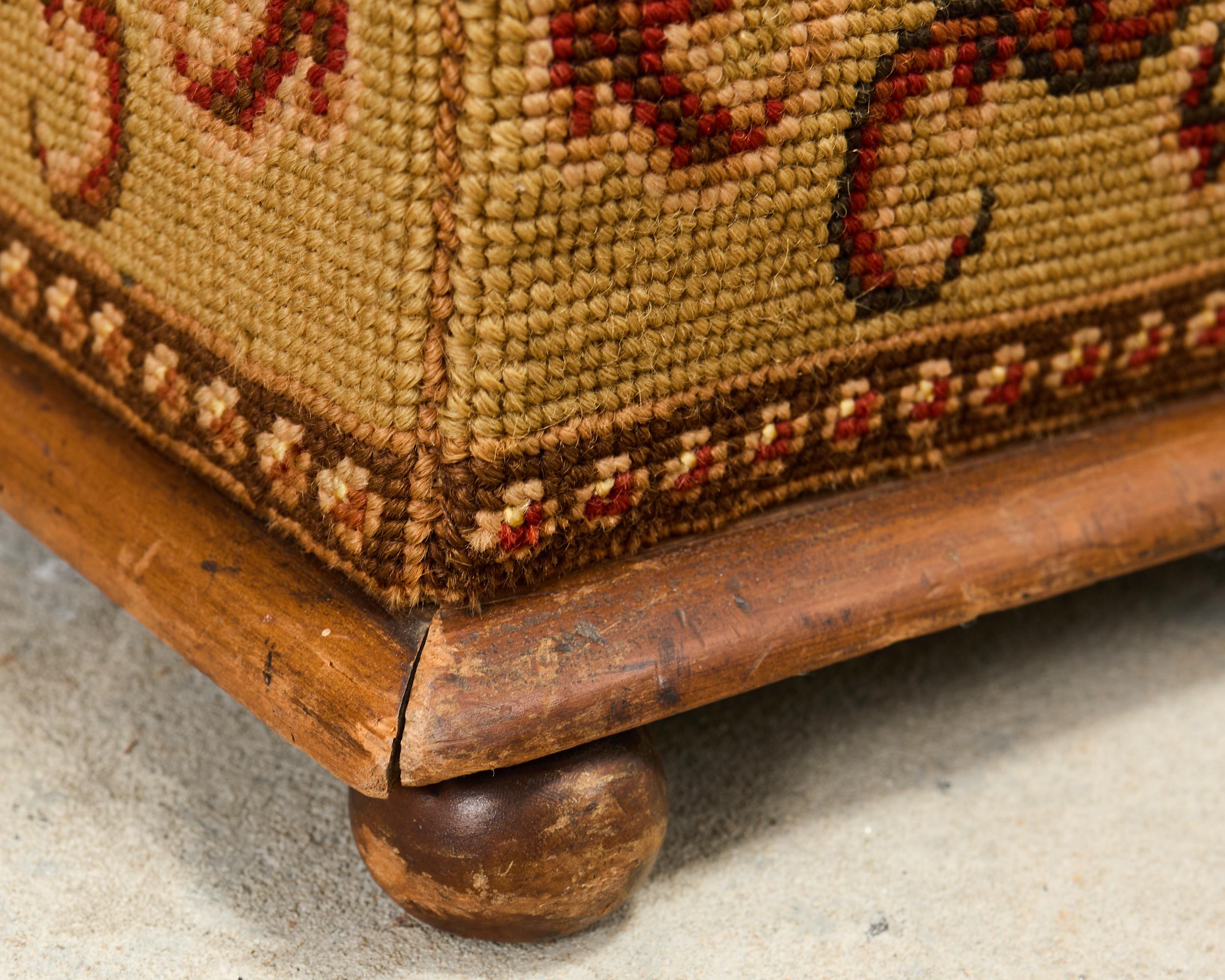 Pair of 19th Century Victorian Needlepoint Square Footstools For Sale 7