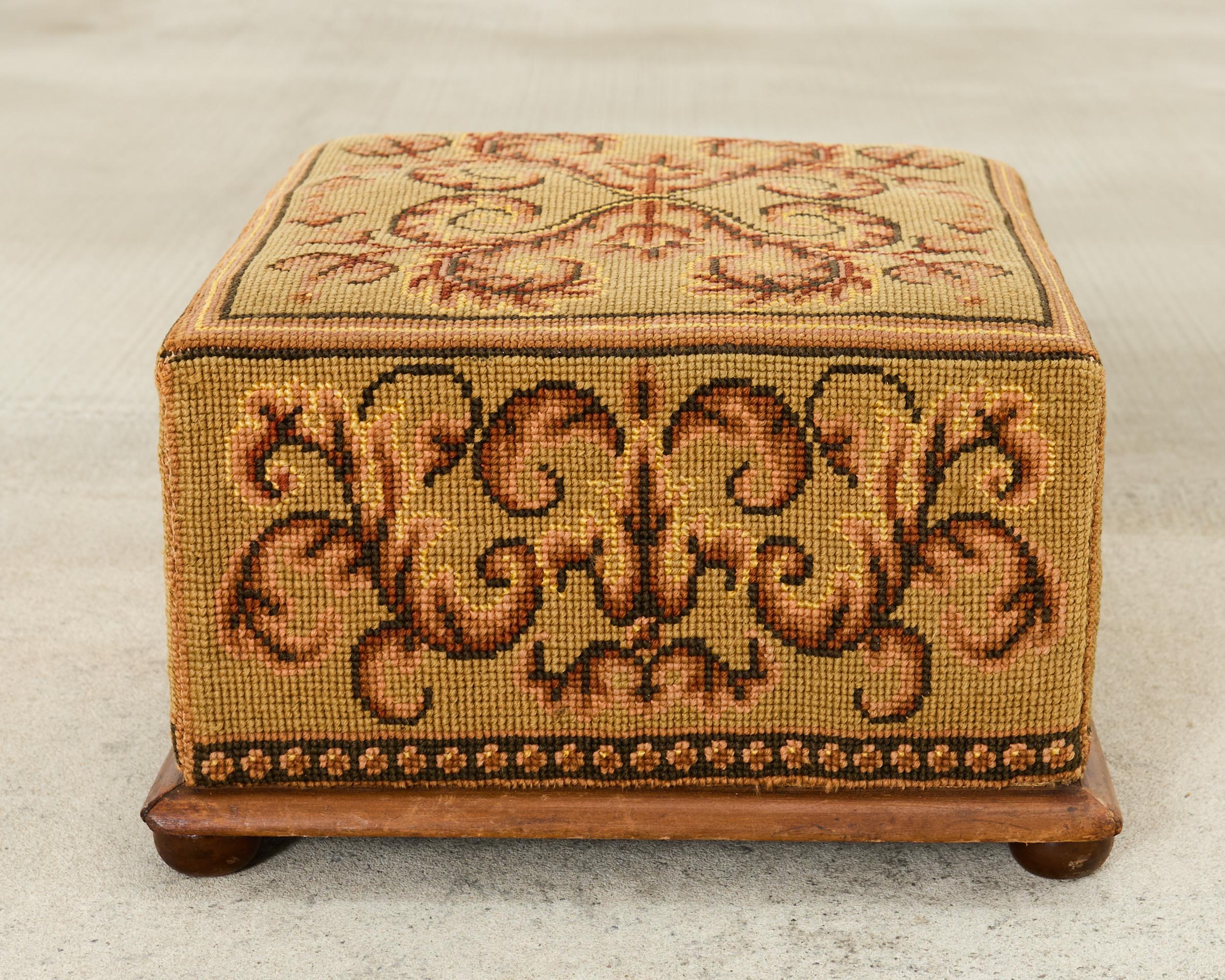 Pair of 19th Century Victorian Needlepoint Square Footstools For Sale 9