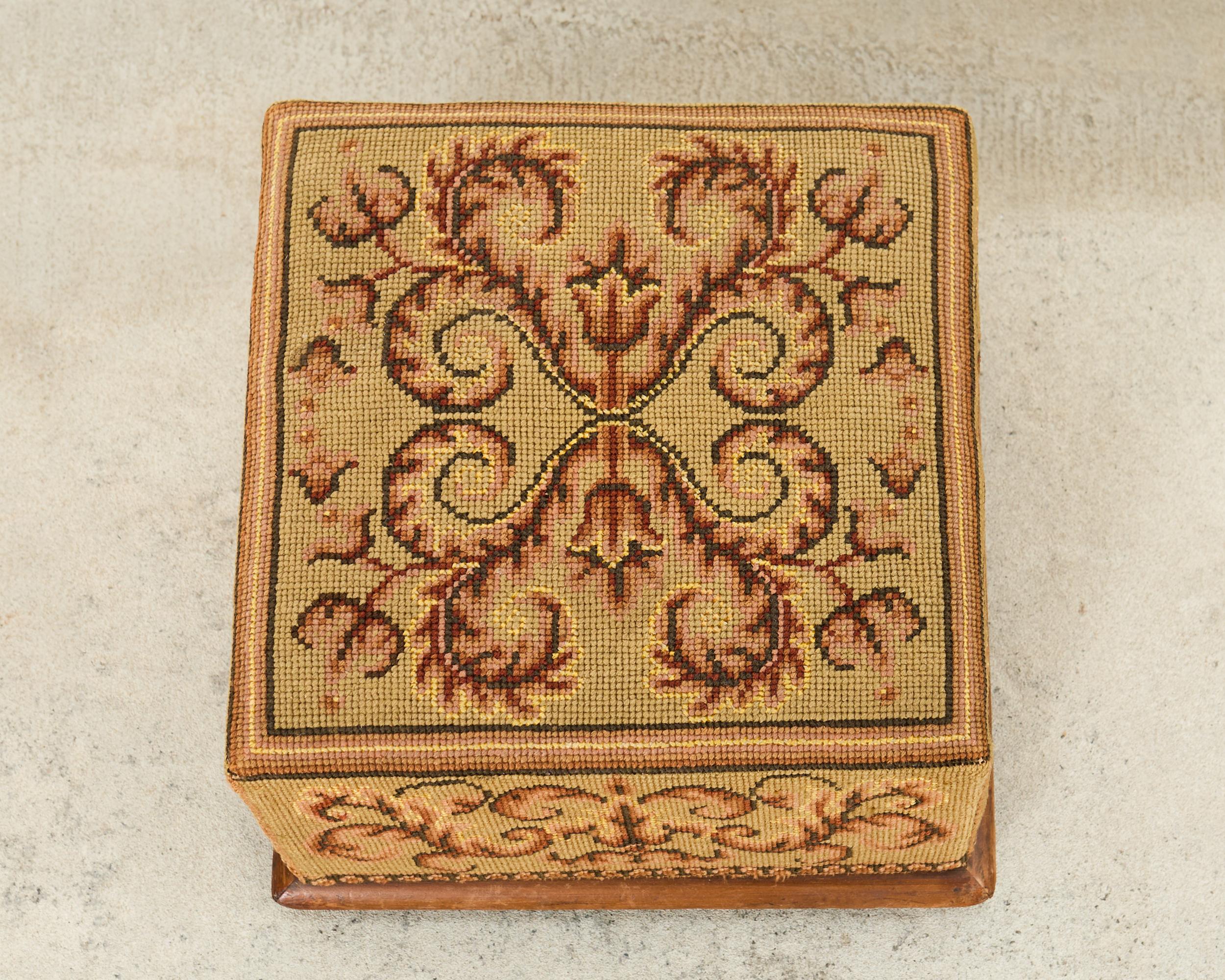 Pair of 19th Century Victorian Needlepoint Square Footstools For Sale 10