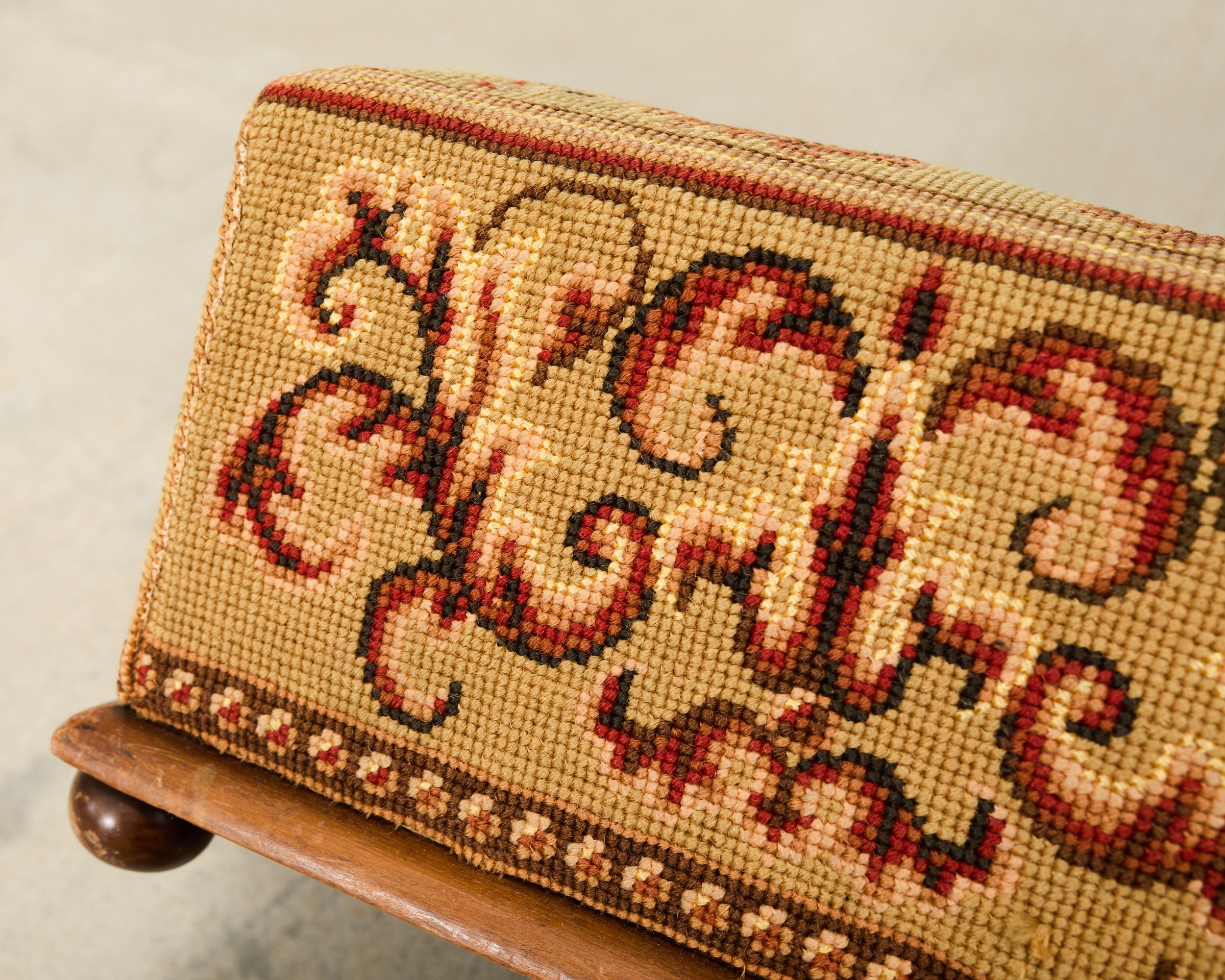 Pair of 19th Century Victorian Needlepoint Square Footstools For Sale 14