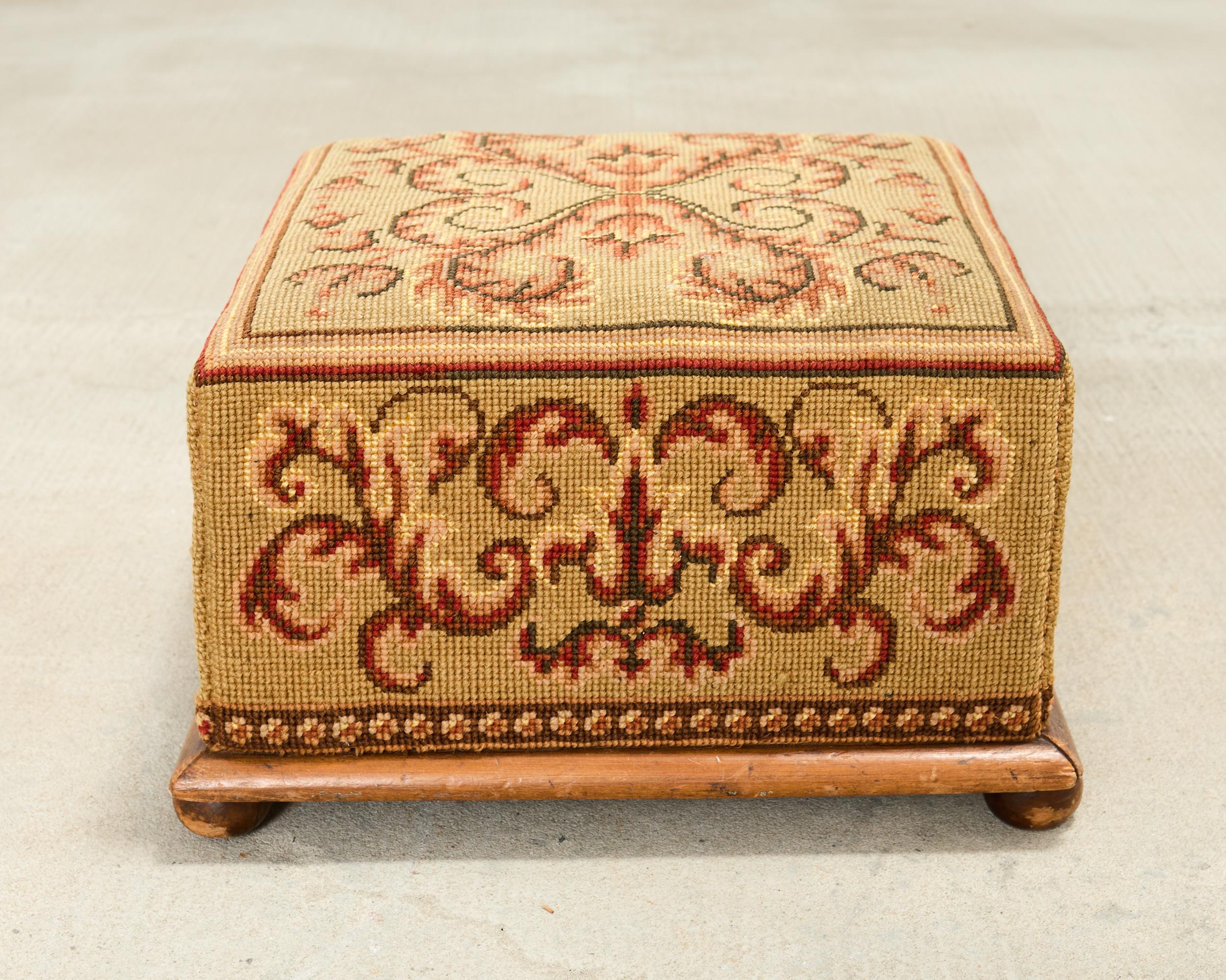 Pair of 19th Century Victorian Needlepoint Square Footstools For Sale 2