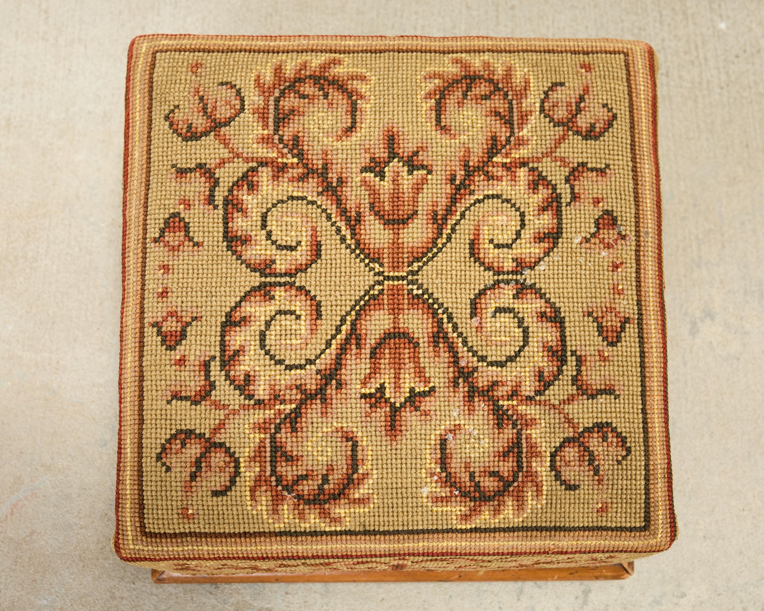 Pair of 19th Century Victorian Needlepoint Square Footstools For Sale 3