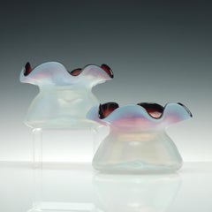 Pair of 19th Century Victorian Opalescent Cranberry Red Glass Flower Bowls