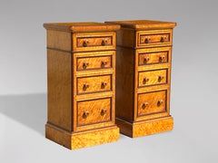 Pair of 19th Century Victorian Period Bedside Chests in Birdseye Maple