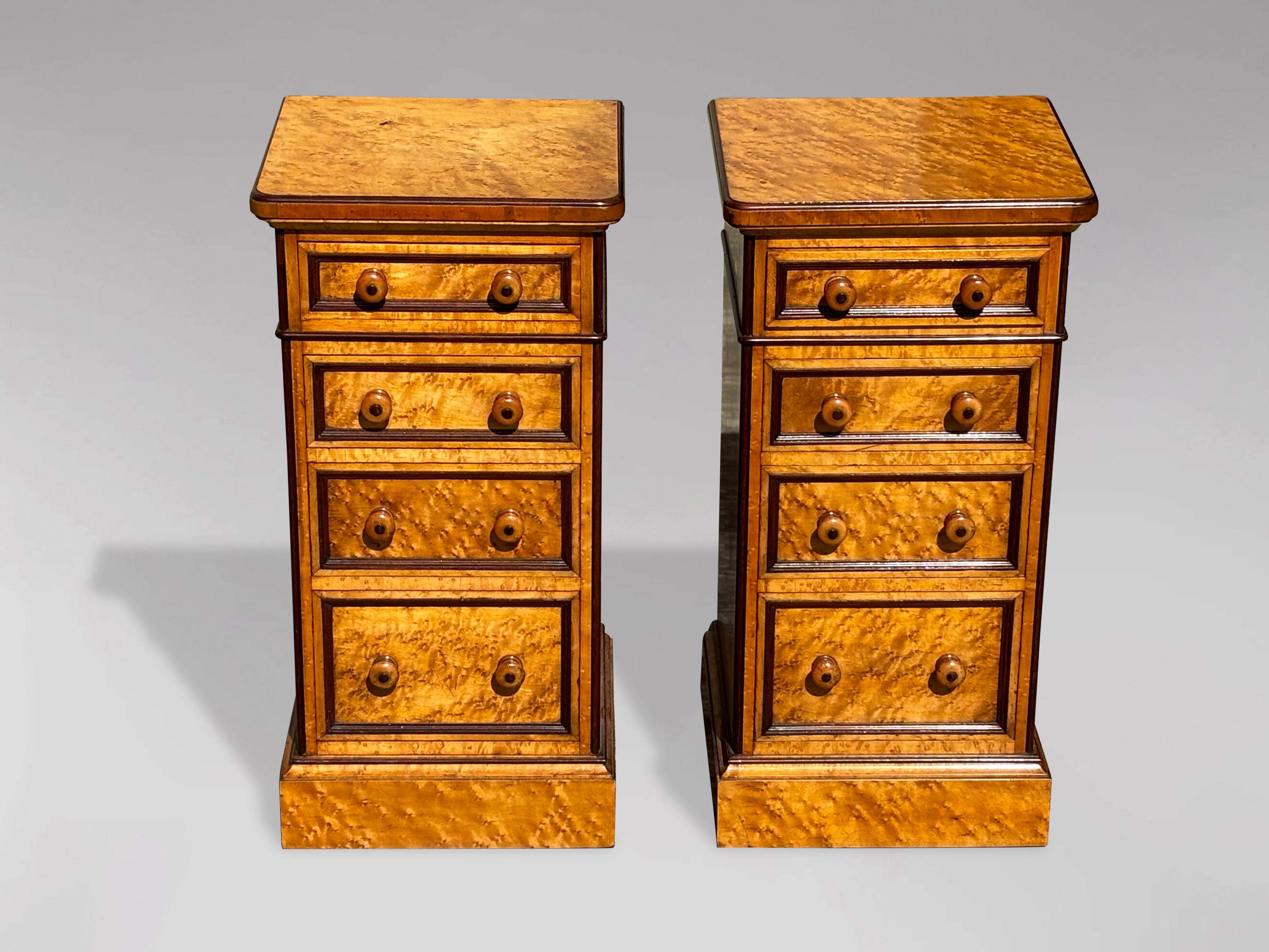 British Pair of 19th Century Victorian Period Bedside Chests in Birdseye Maple For Sale