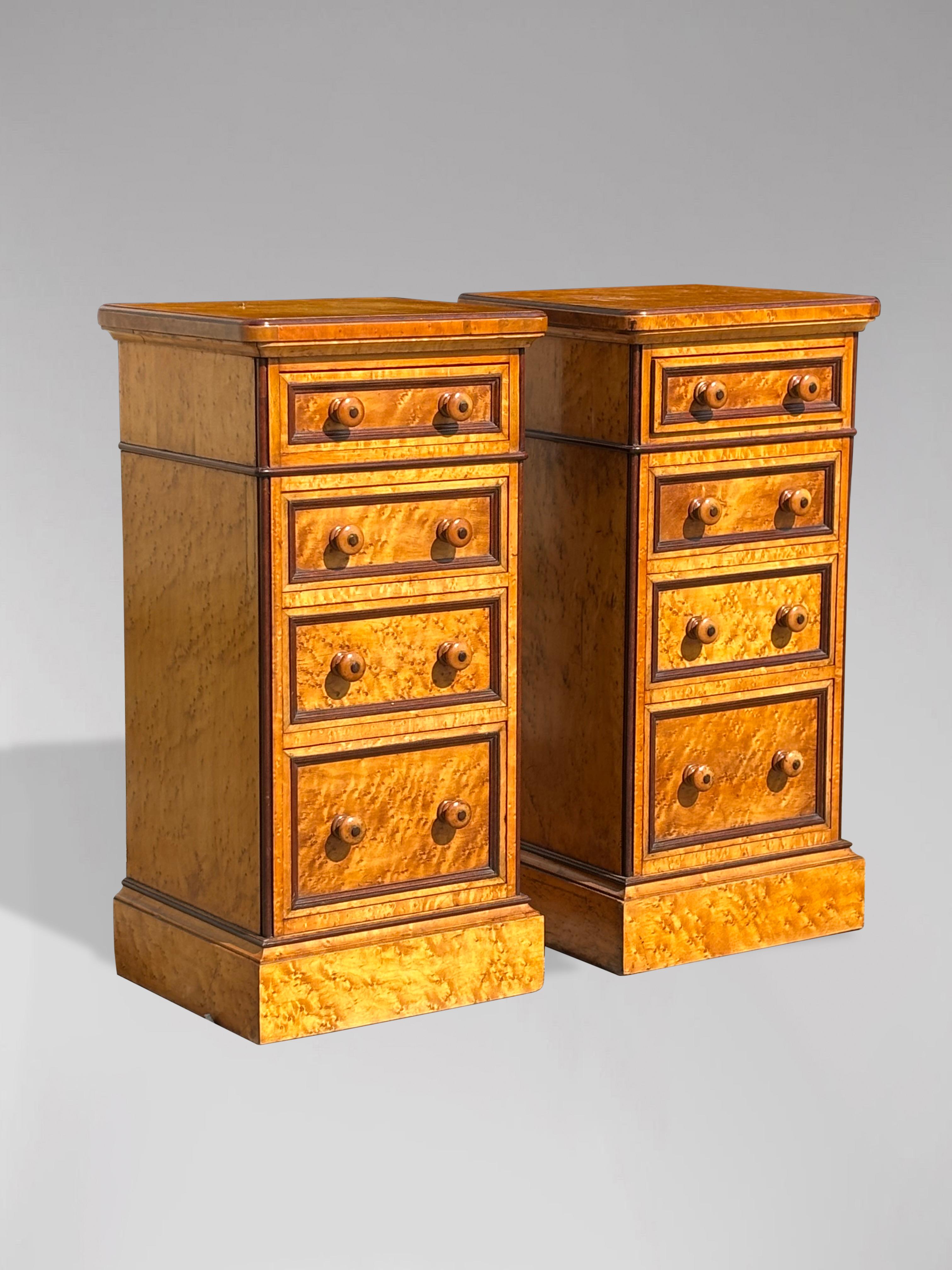 Polished Pair of 19th Century Victorian Period Bedside Chests in Birdseye Maple For Sale