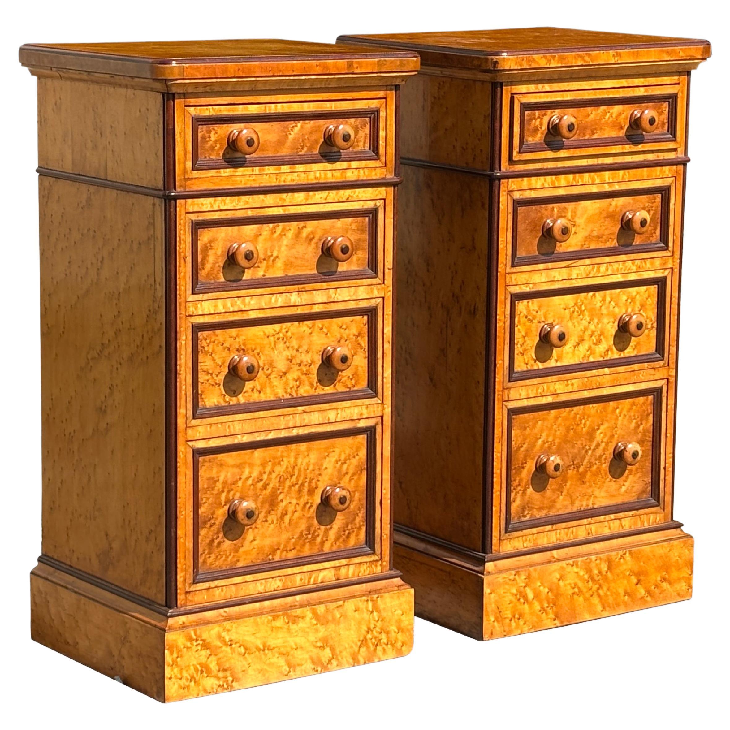 Pair of 19th Century Victorian Period Bedside Chests in Birdseye Maple