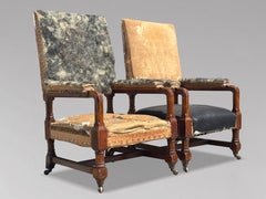 Pair of 19th Century Victorian Period Oak Gothic Open Armchairs