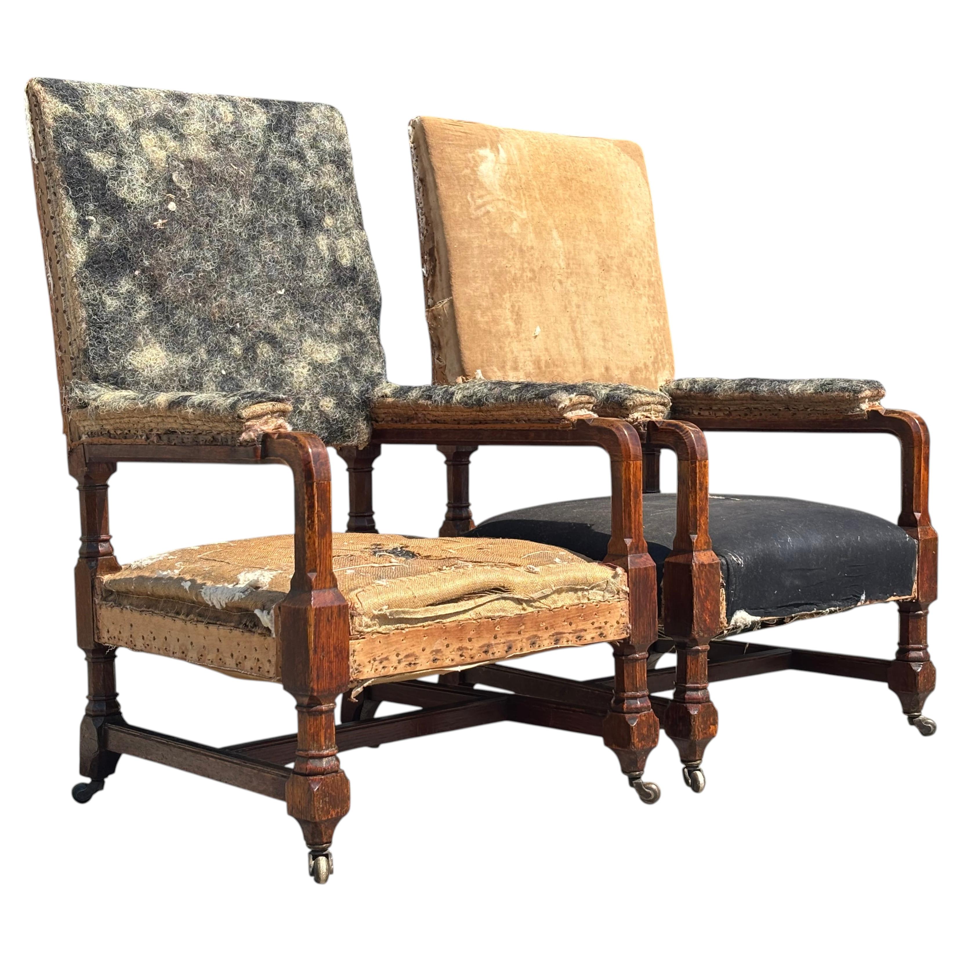 Pair of 19th Century Victorian Period Oak Gothic Open Armchairs For Sale