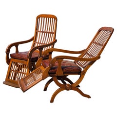 Pair of 19th Century Victorian Period Walnut Reclining Armchairs