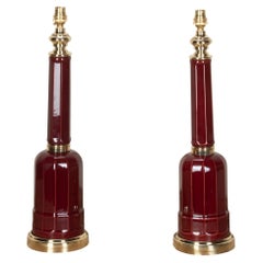Pair of 19th Century Victorian Red Ceramic Table Lamps