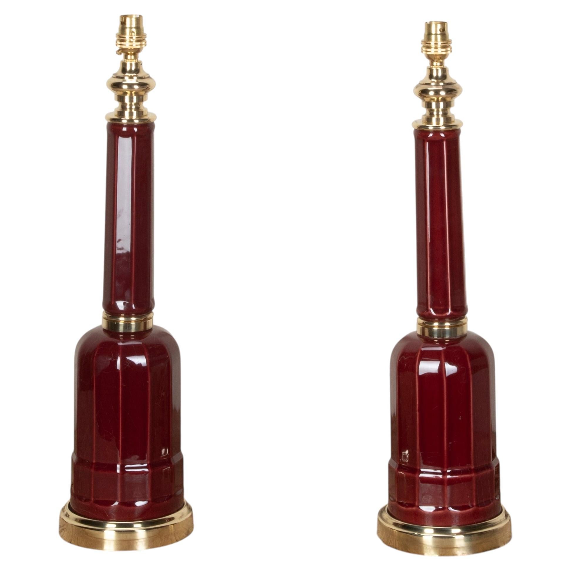 Pair of 19th Century Victorian Red Ceramic Table Lamps For Sale