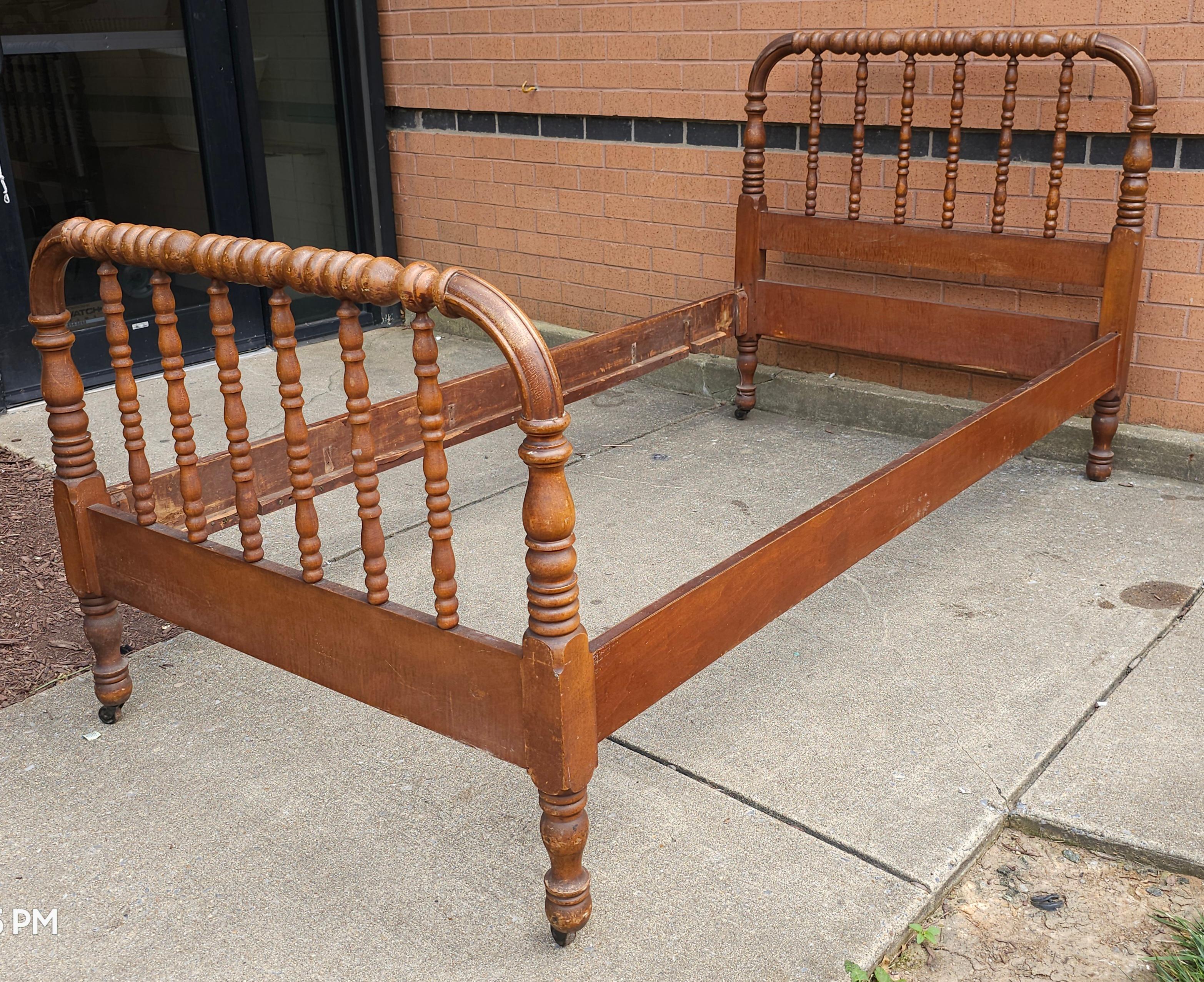Pair of 19th Century Victorian Maple Twin Spool Bedframes.