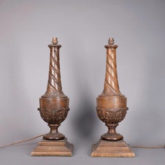 Pair of 19th Century Victorian Turned and Carved Oak Lamp Bases