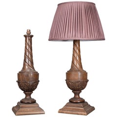 Pair of 19th Century Victorian Turned and Carved Oak Lamp Bases