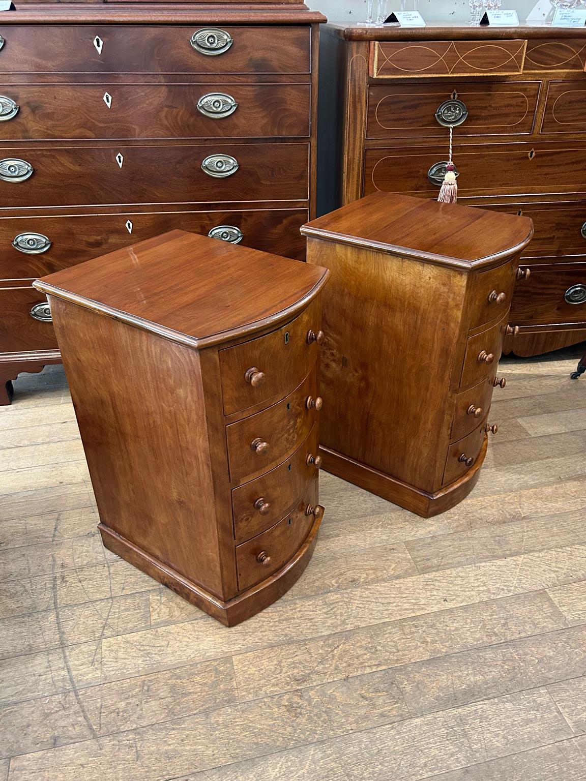 Hand-Crafted Pair of 19th Century Victorian Walnut Bedside Tables