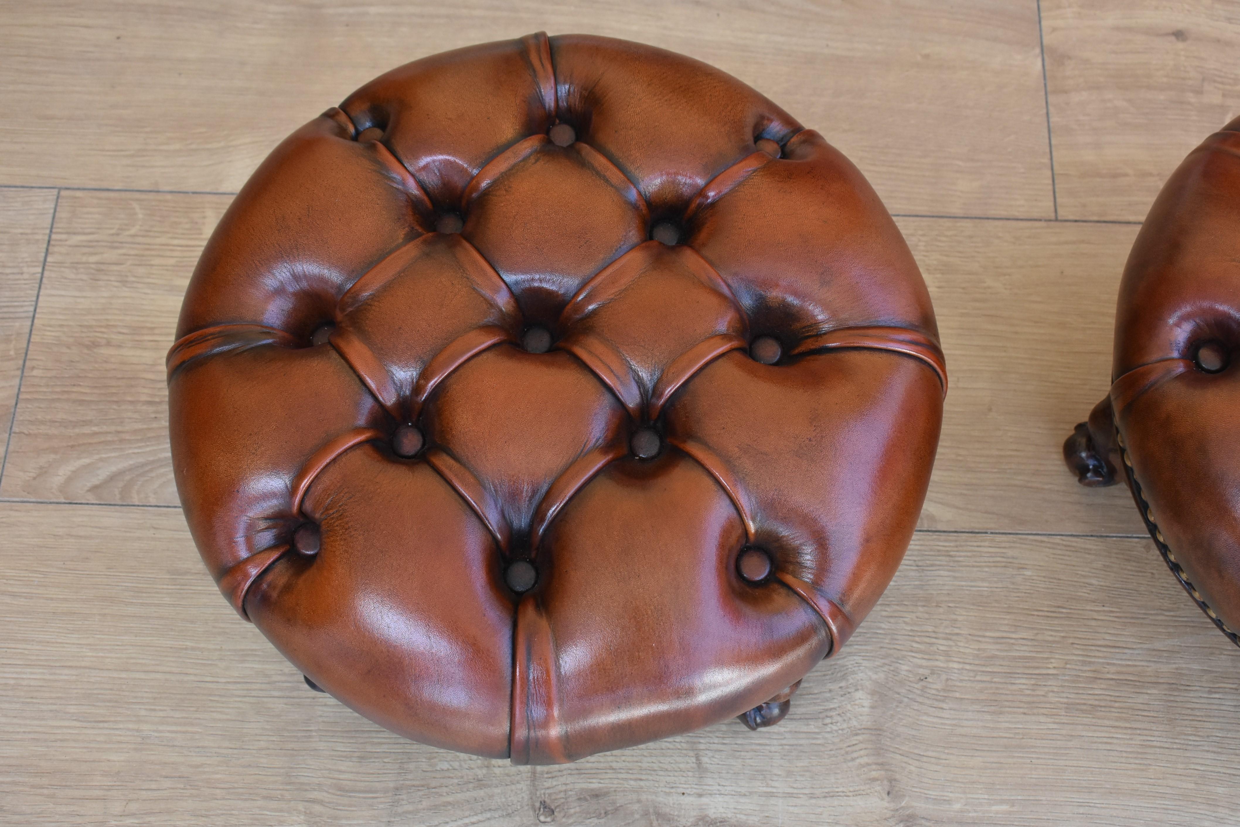 Late Victorian Pair of 19th Century Victorian Walnut Leather Footstools