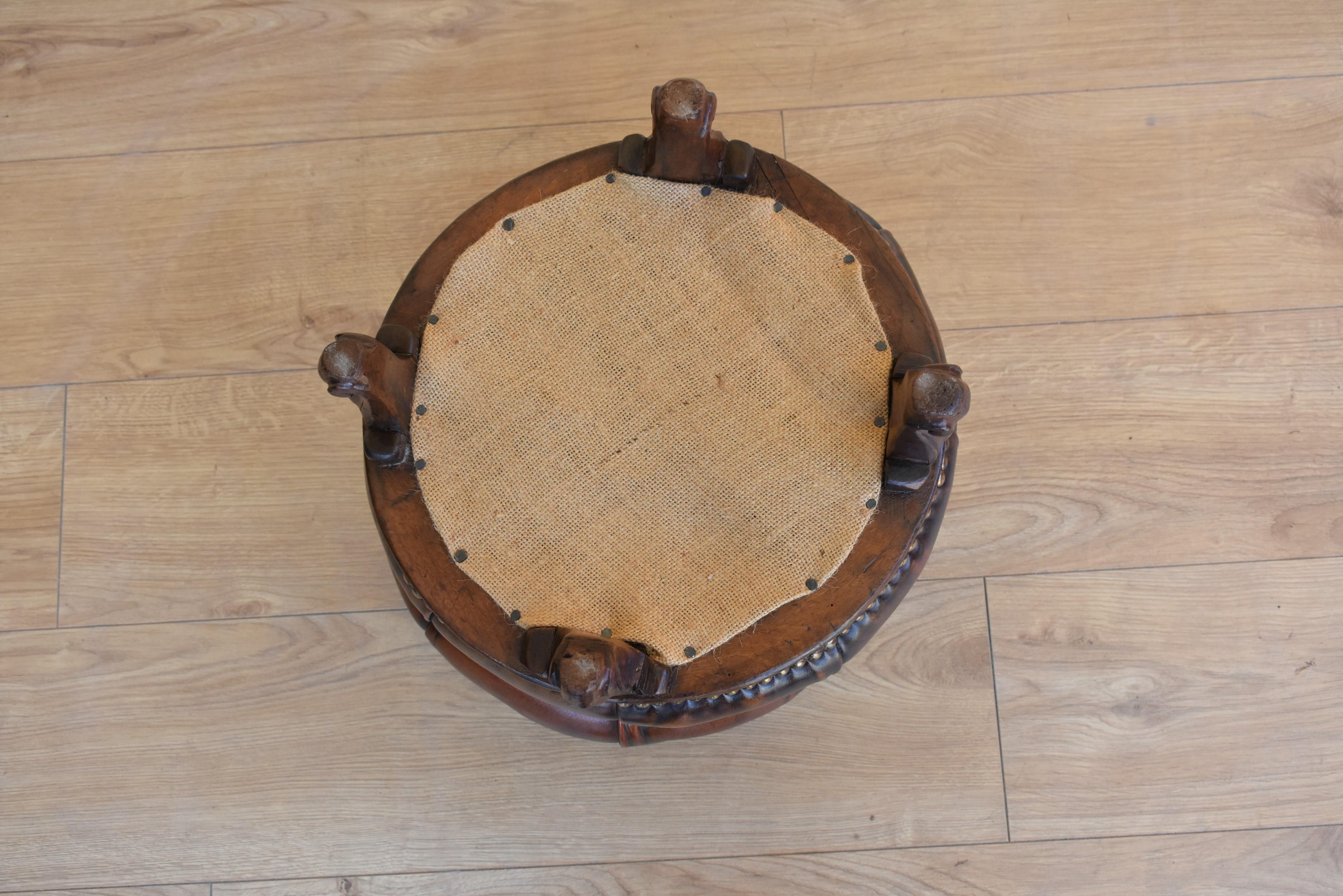 European Pair of 19th Century Victorian Walnut Leather Footstools