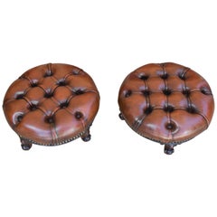 Pair of 19th Century Victorian Walnut Leather Footstools