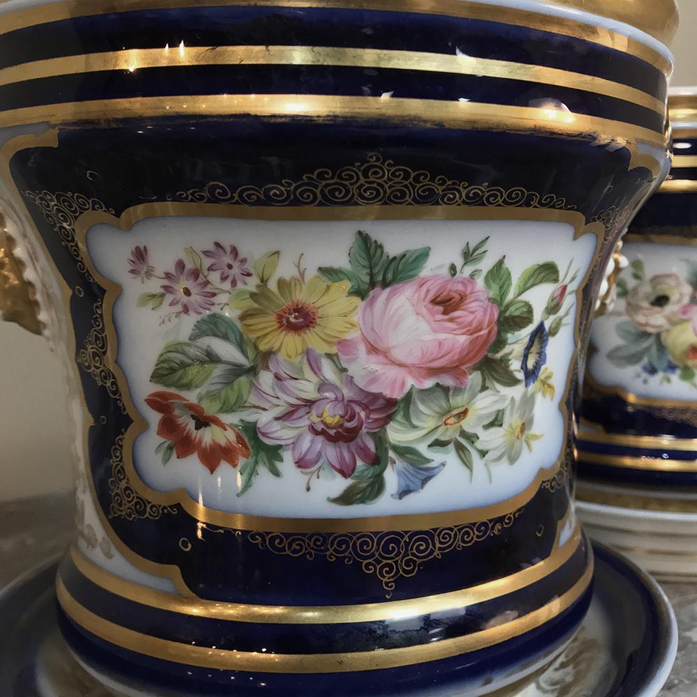 French Pair of 19th Century Vieux Paris Porcelain Hand-Painted Cachepots
