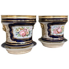Antique Pair of 19th Century Vieux Paris Porcelain Hand-Painted Cachepots