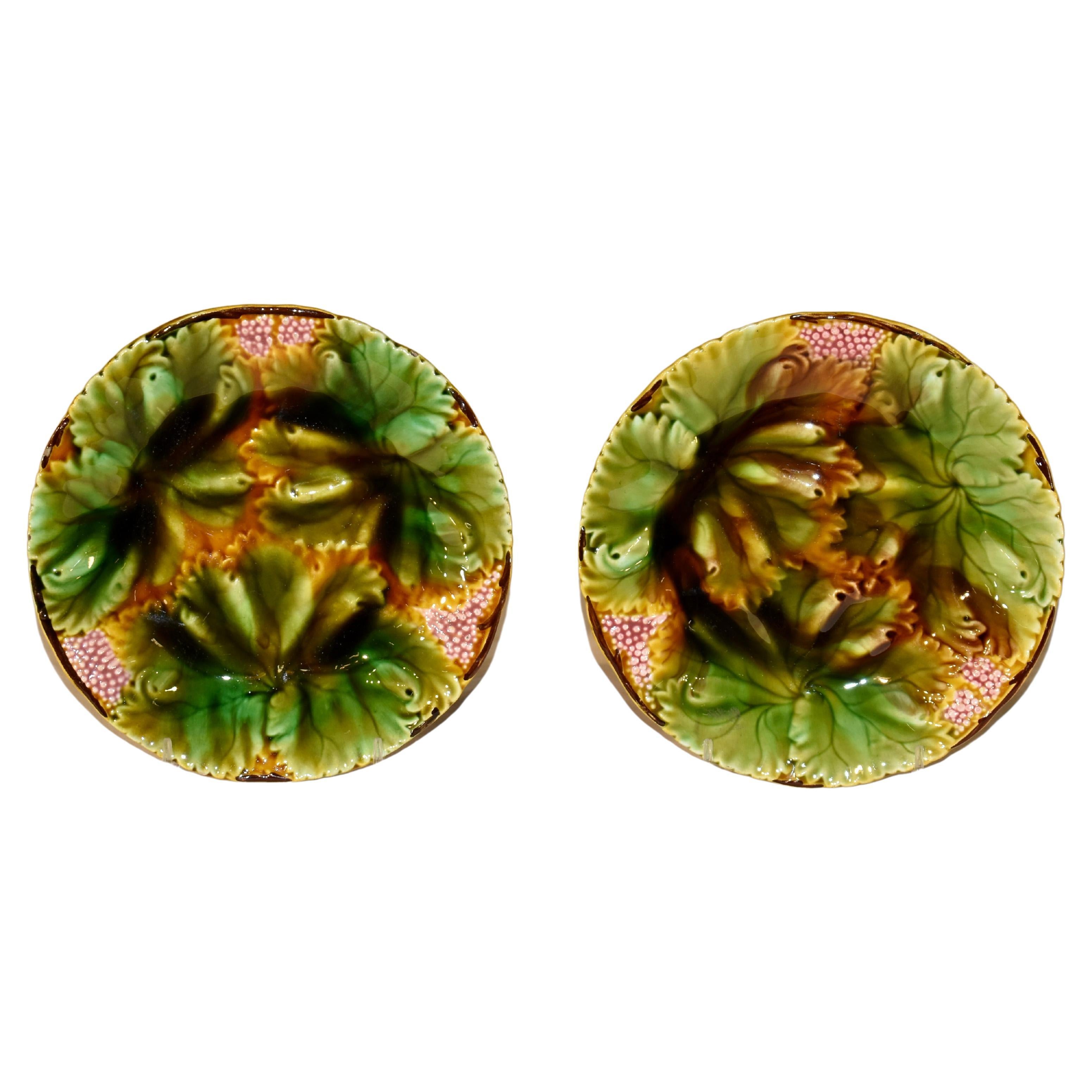 Ein Paar Villeroy- und Boch-Majolika-Teller aus dem 19. Jahrhundert
