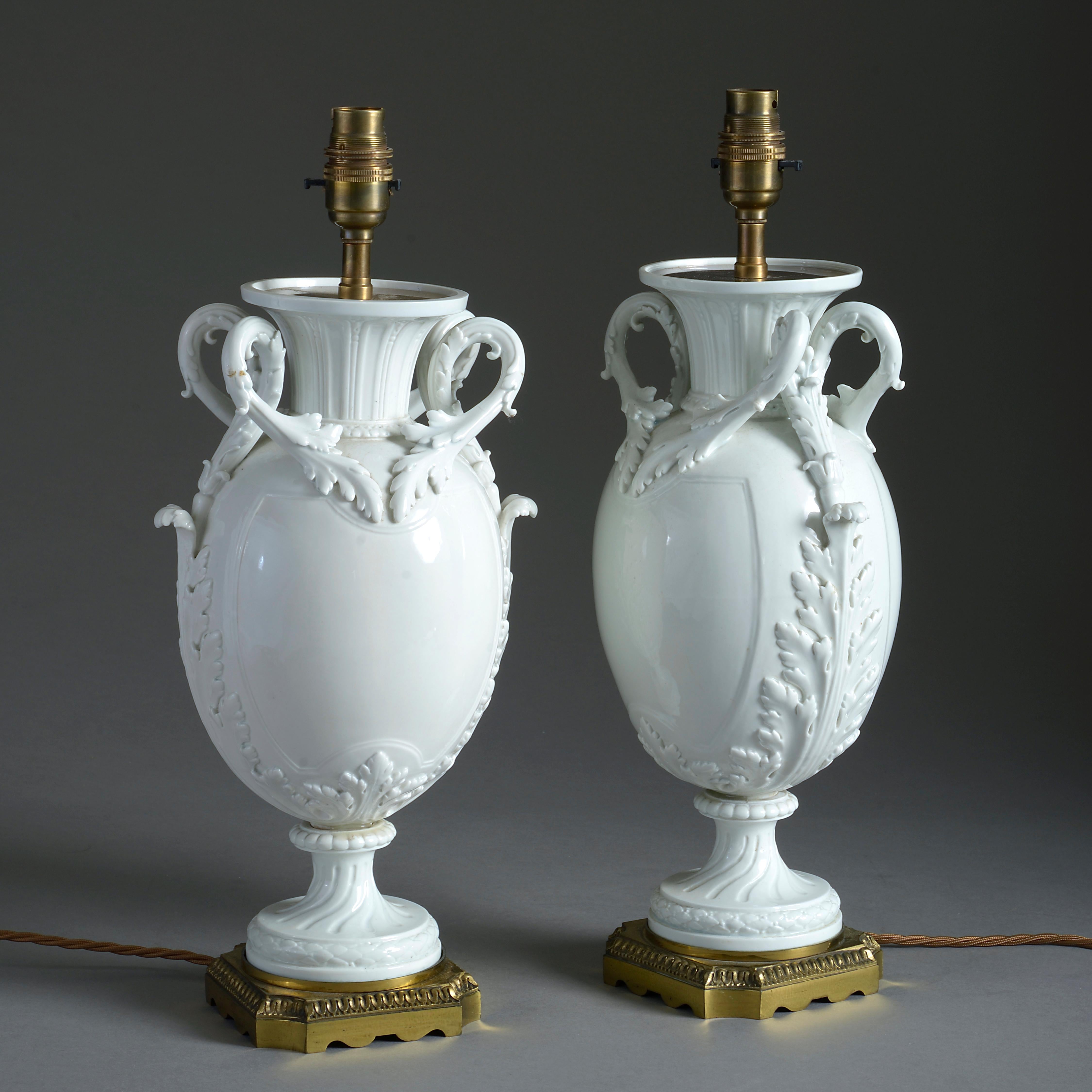Pair of 19th Century Vincennes Style Porcelain Vase Lamps at 1stDibs