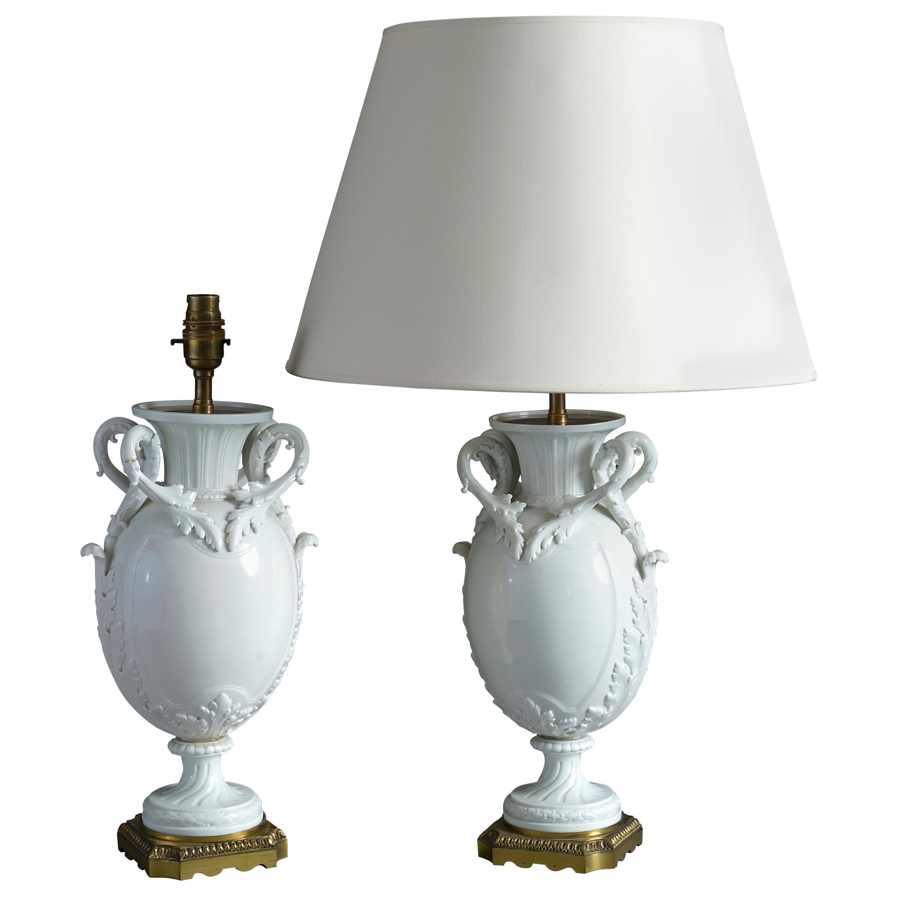 Pair of 19th Century Vincennes Style Porcelain Vase Lamps at 1stDibs