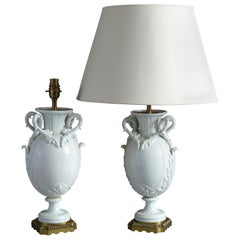 Pair of 19th Century Vincennes Style Porcelain Vase Lamps