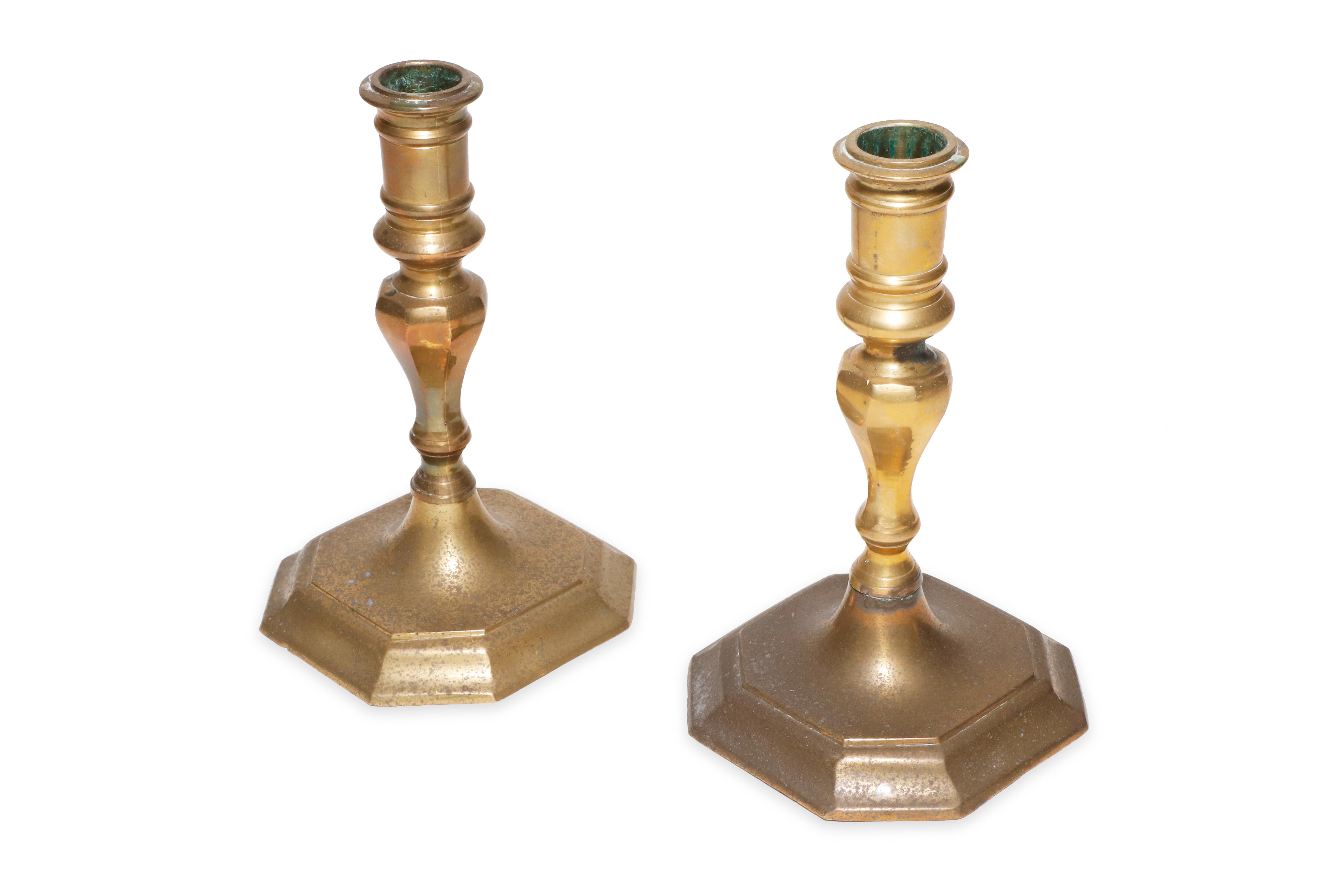 Victorian Pair of 19th Century Vintage Brass Candleholders For Sale