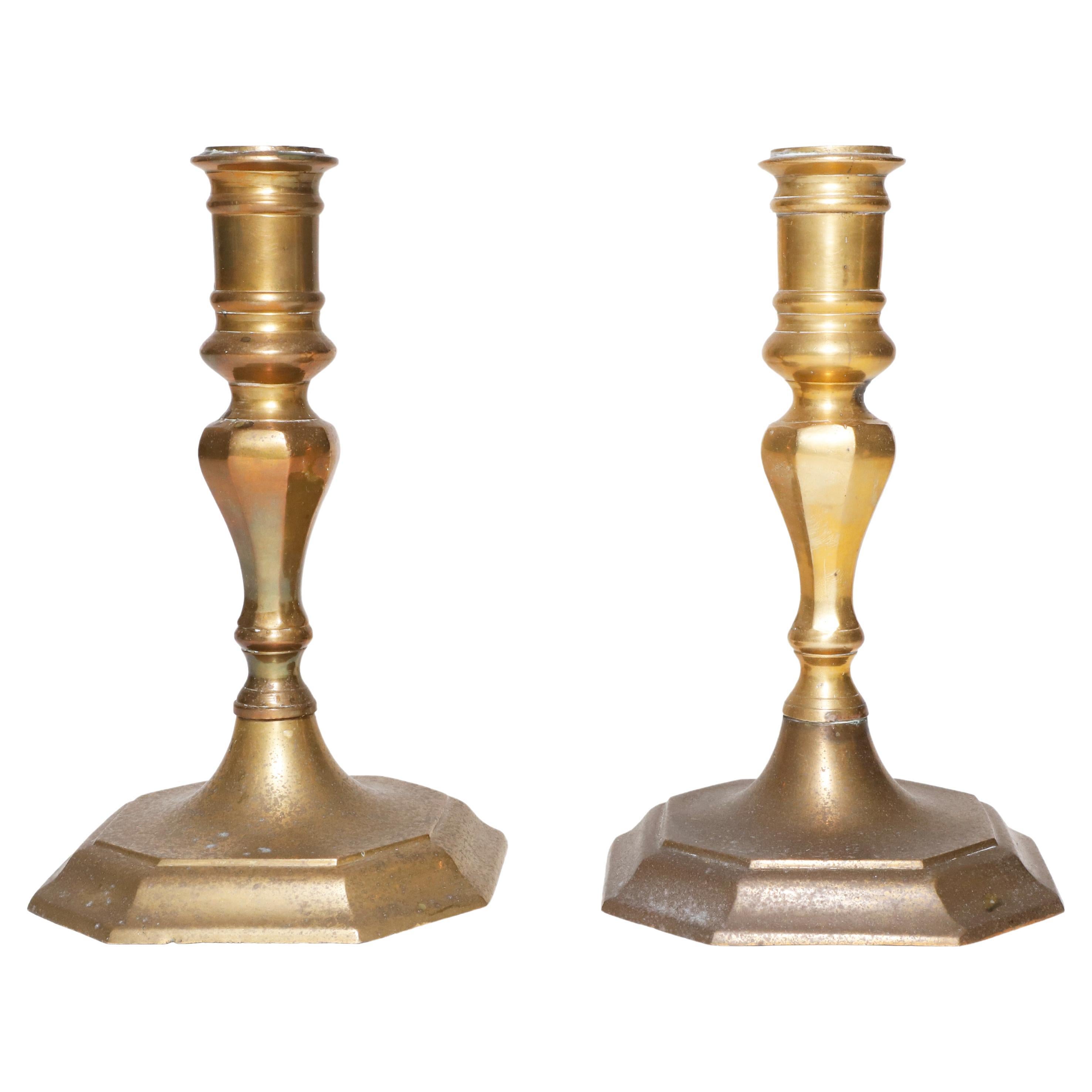 19th Century Pair Italian Gilt Brass Candleholders For Sale at 1stDibs