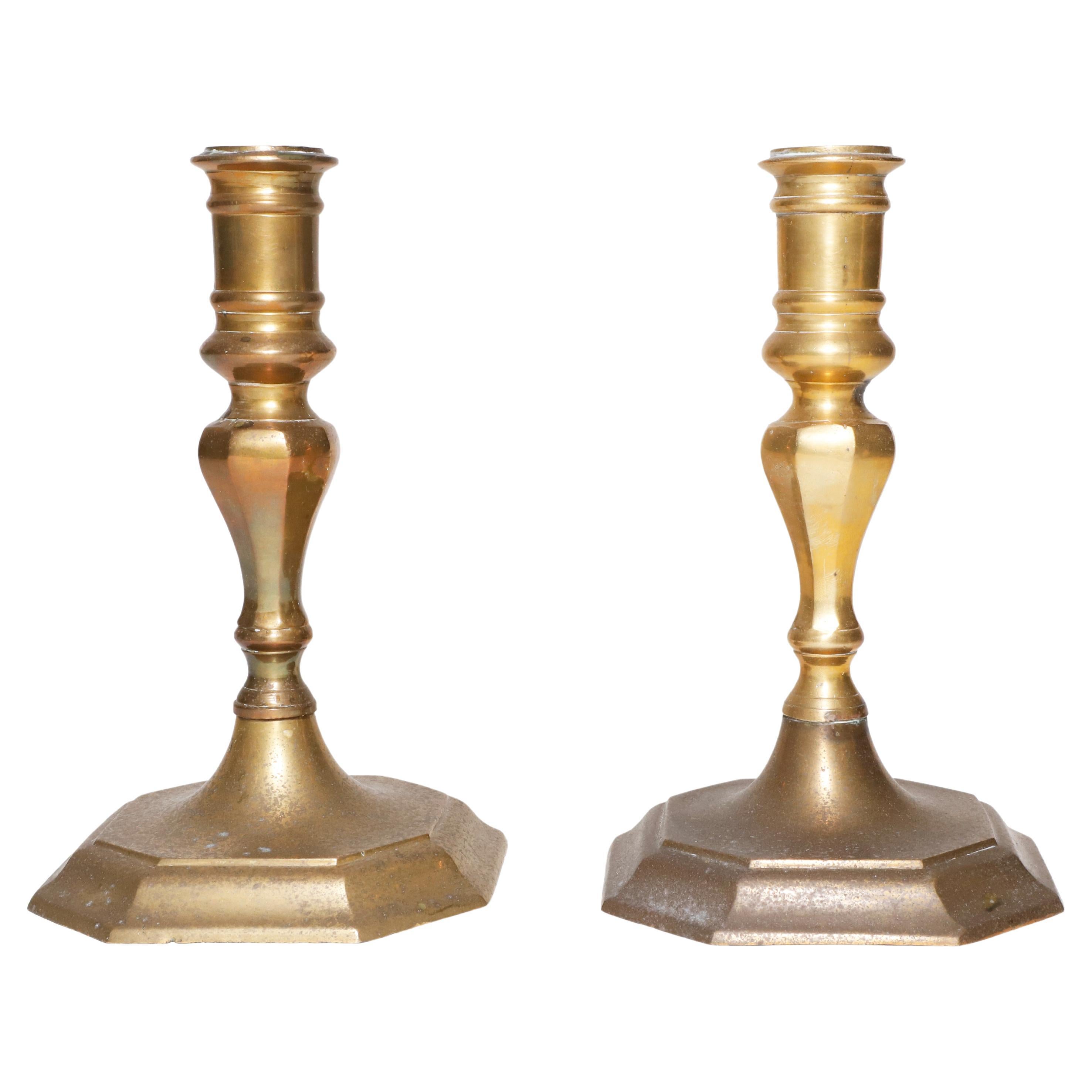 Pair of 19th Century Vintage Brass Candleholders For Sale