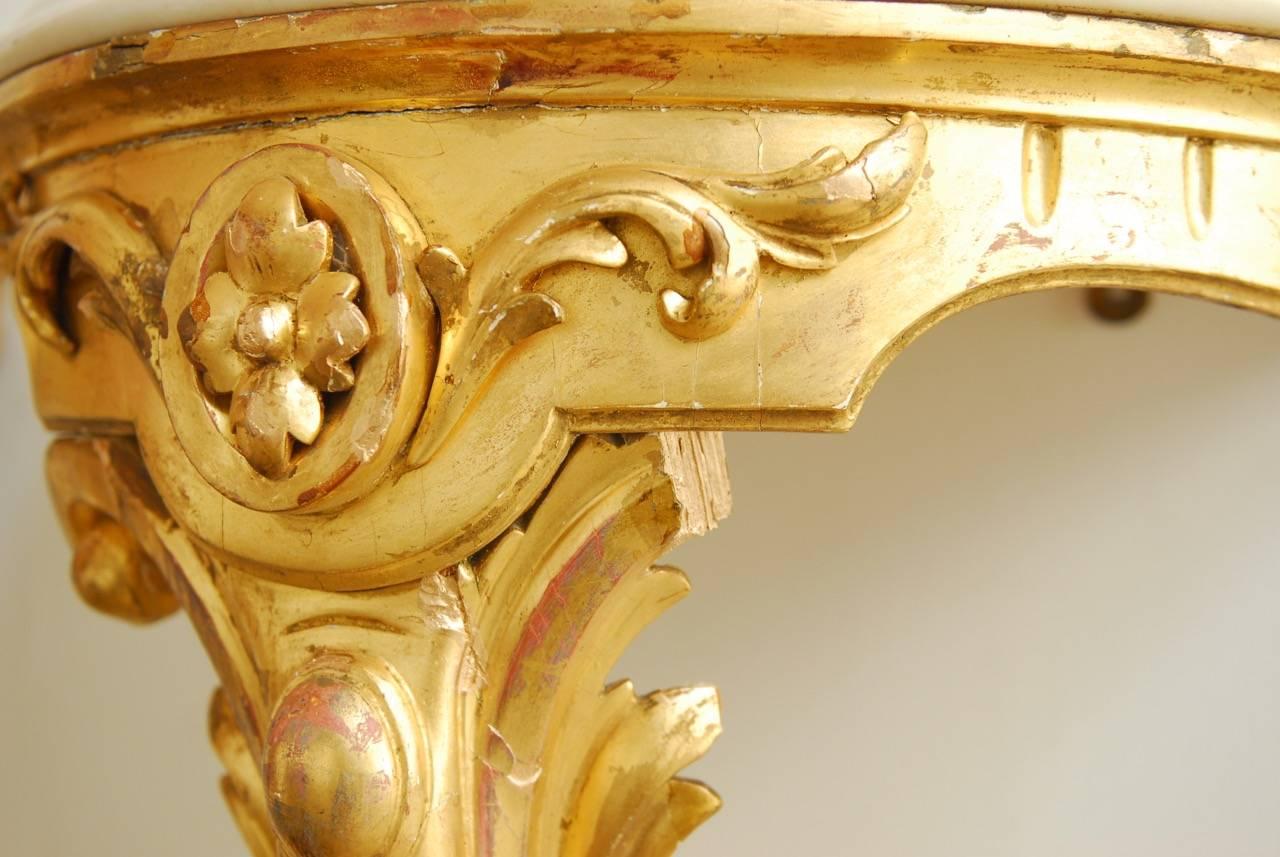 Pair of 19th Century Wall-Mounted Gilt and Marble Consoles 5