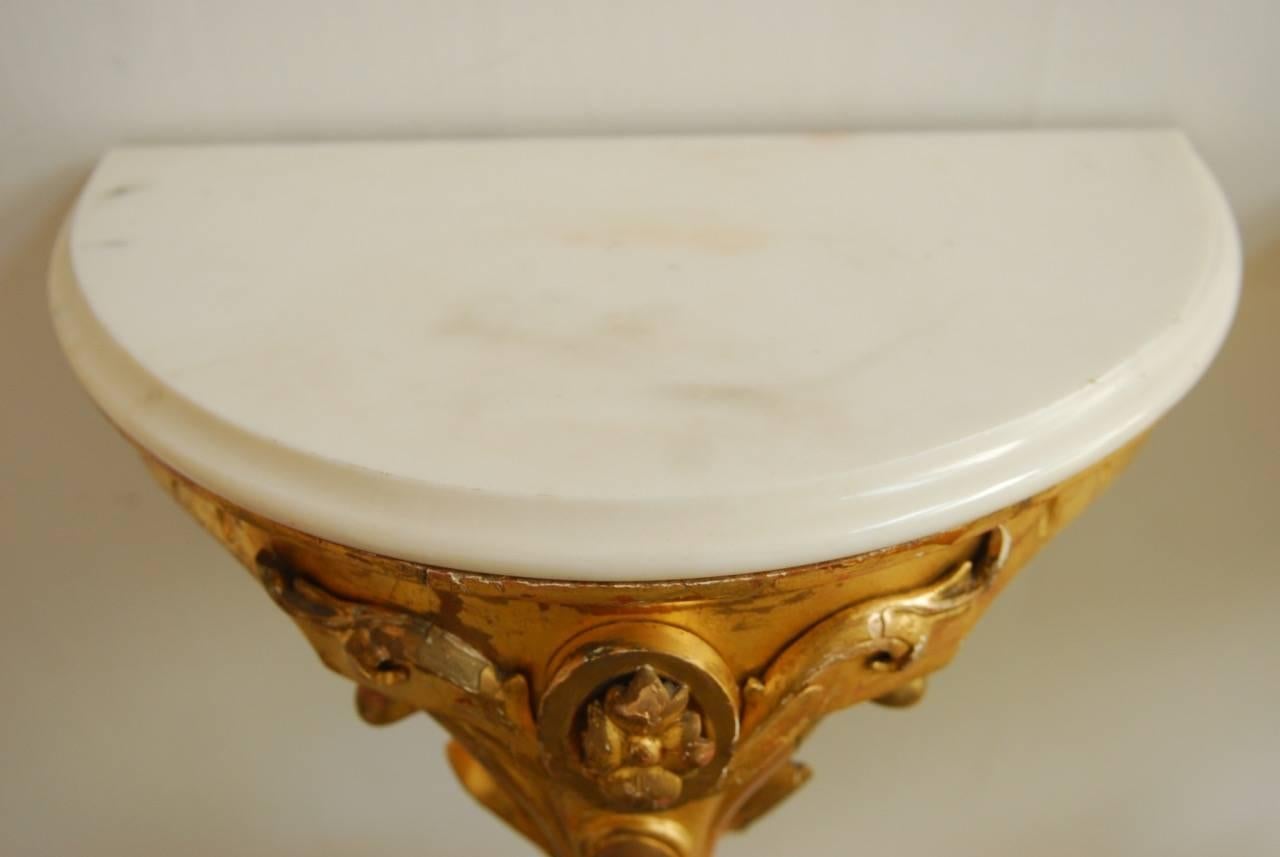 Pair of 19th Century Wall-Mounted Gilt and Marble Consoles In Distressed Condition In Rio Vista, CA