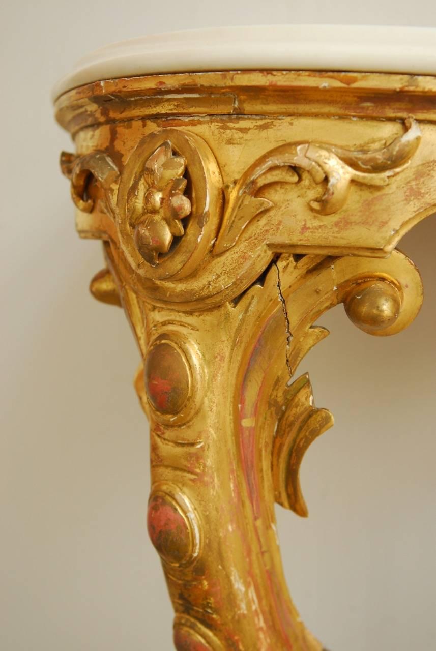 Pair of 19th Century Wall-Mounted Gilt and Marble Consoles 2