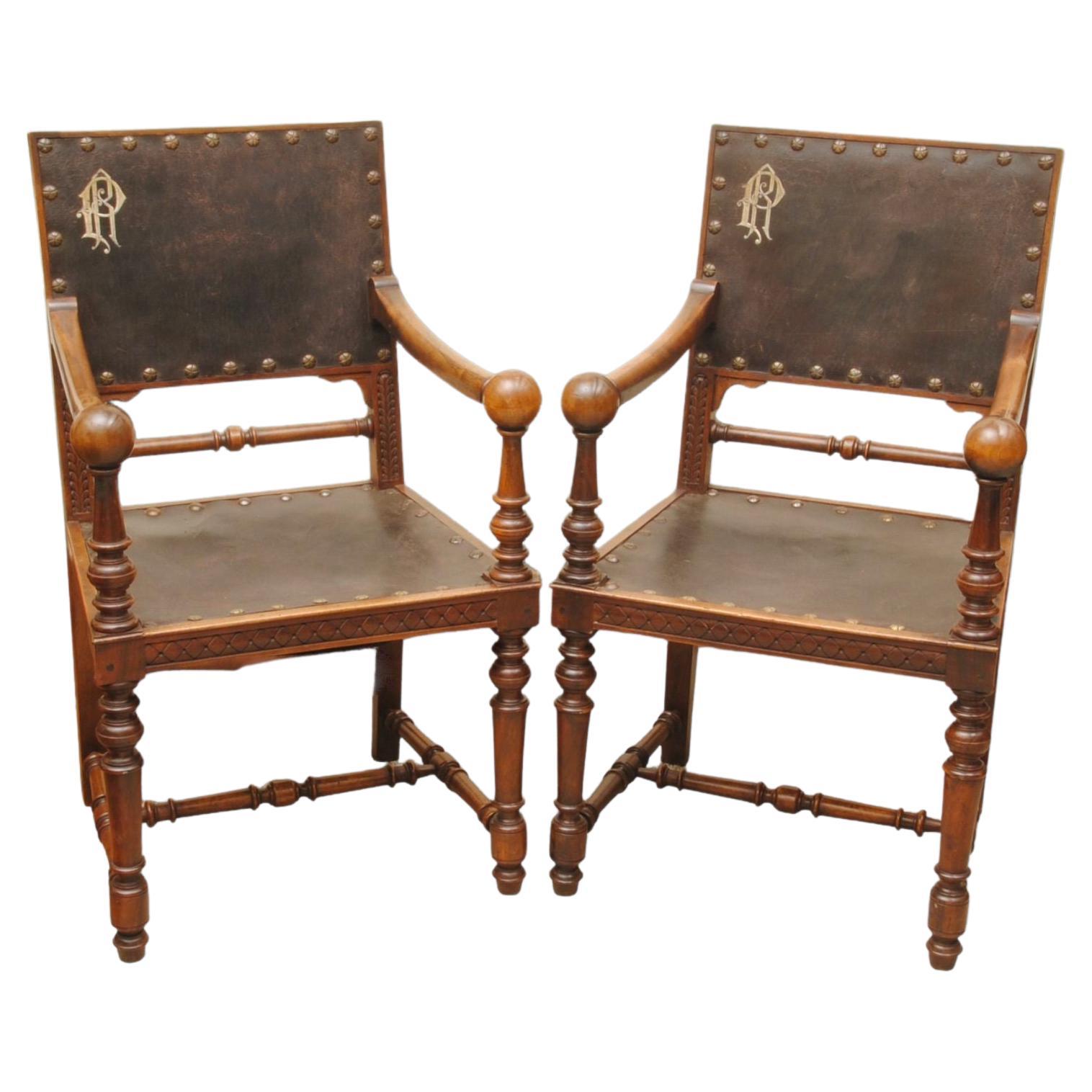 Pair Of 19th Century Walnut Armchairs For Sale