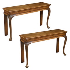 Pair of 19th Century Walnut Console Tables in the George I Manner