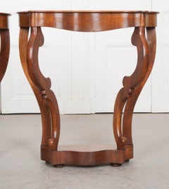 Pair of 19th Century Walnut French Restauration Demilune Consoles