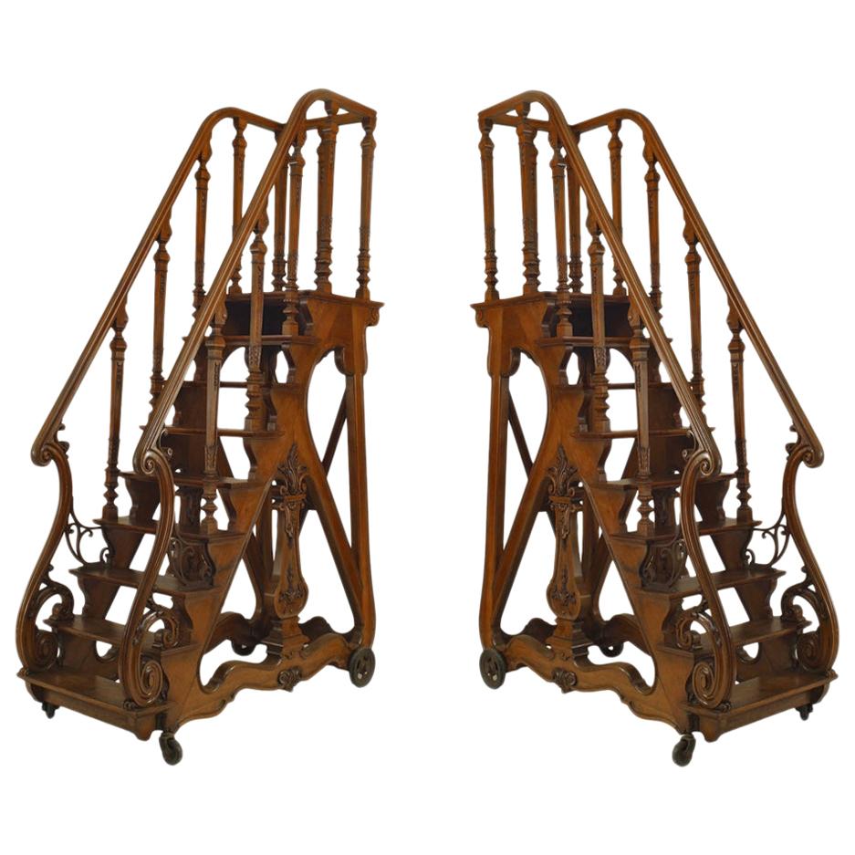 Pair of French Walnut Library Ladders