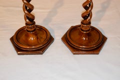 Pair of 19th Century Walnut Open Twist Candlesticks