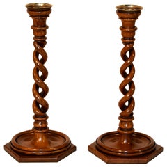 Pair of 19th Century Walnut Open Twist Candlesticks