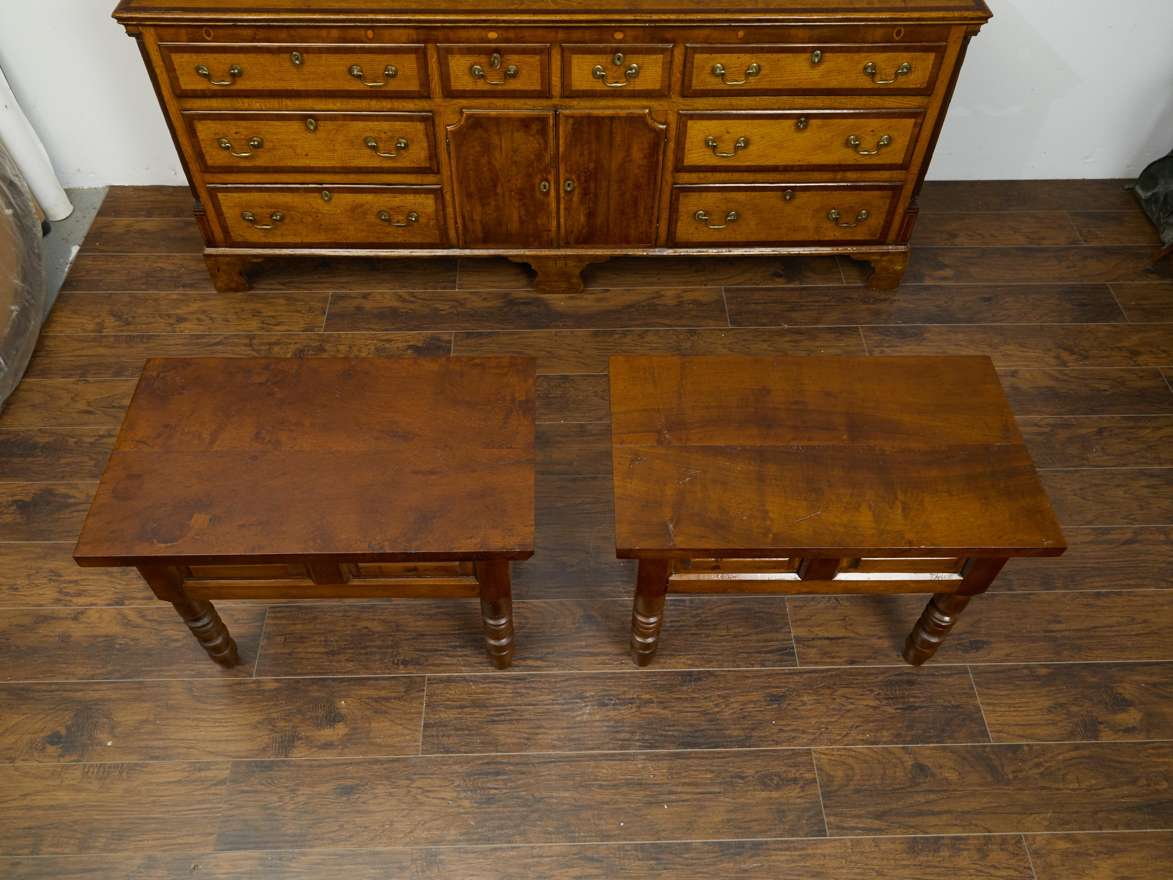 Pair of 19th Century Walnut Side Tables with Raised Panels and Turned Legs In Good Condition In Atlanta, GA