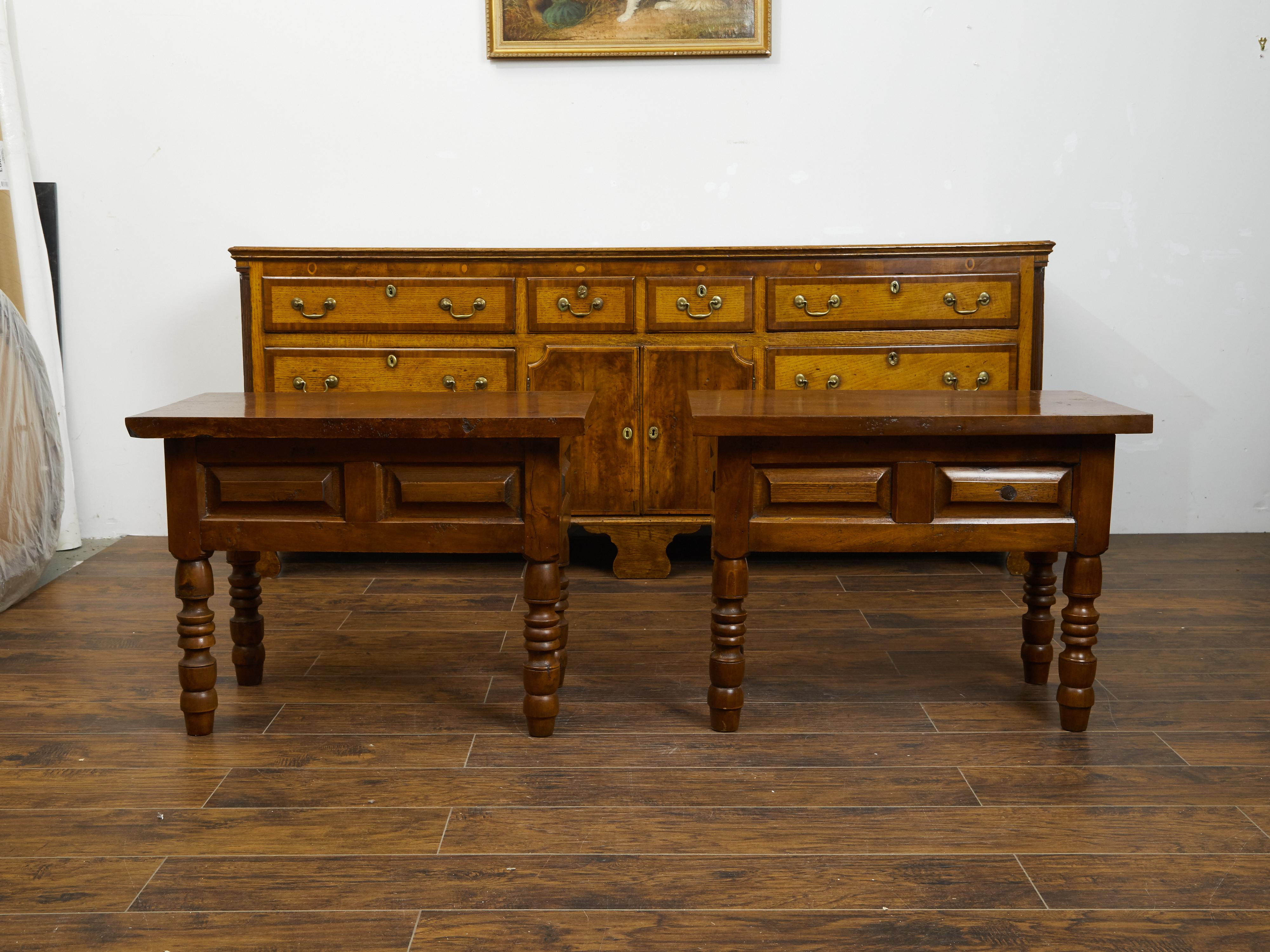 Pair of 19th Century Walnut Side Tables with Raised Panels and Turned Legs 3