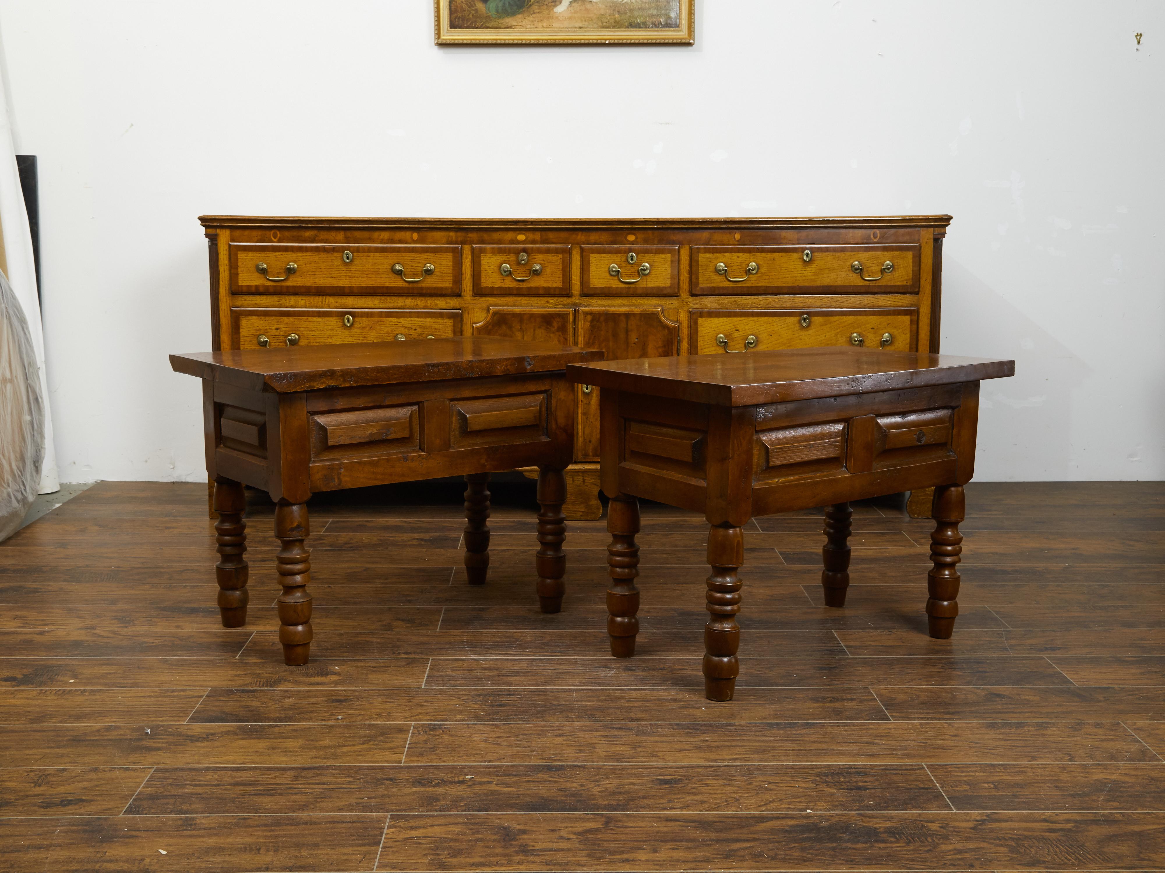 Pair of 19th Century Walnut Side Tables with Raised Panels and Turned Legs 4
