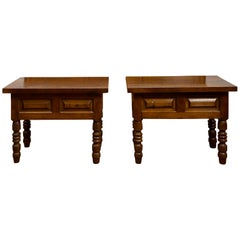 Pair of 19th Century Walnut Side Tables with Raised Panels and Turned Legs