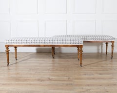 Pair of 19th-Century Walnut Upholstered Benches with Turned Legs and Casters