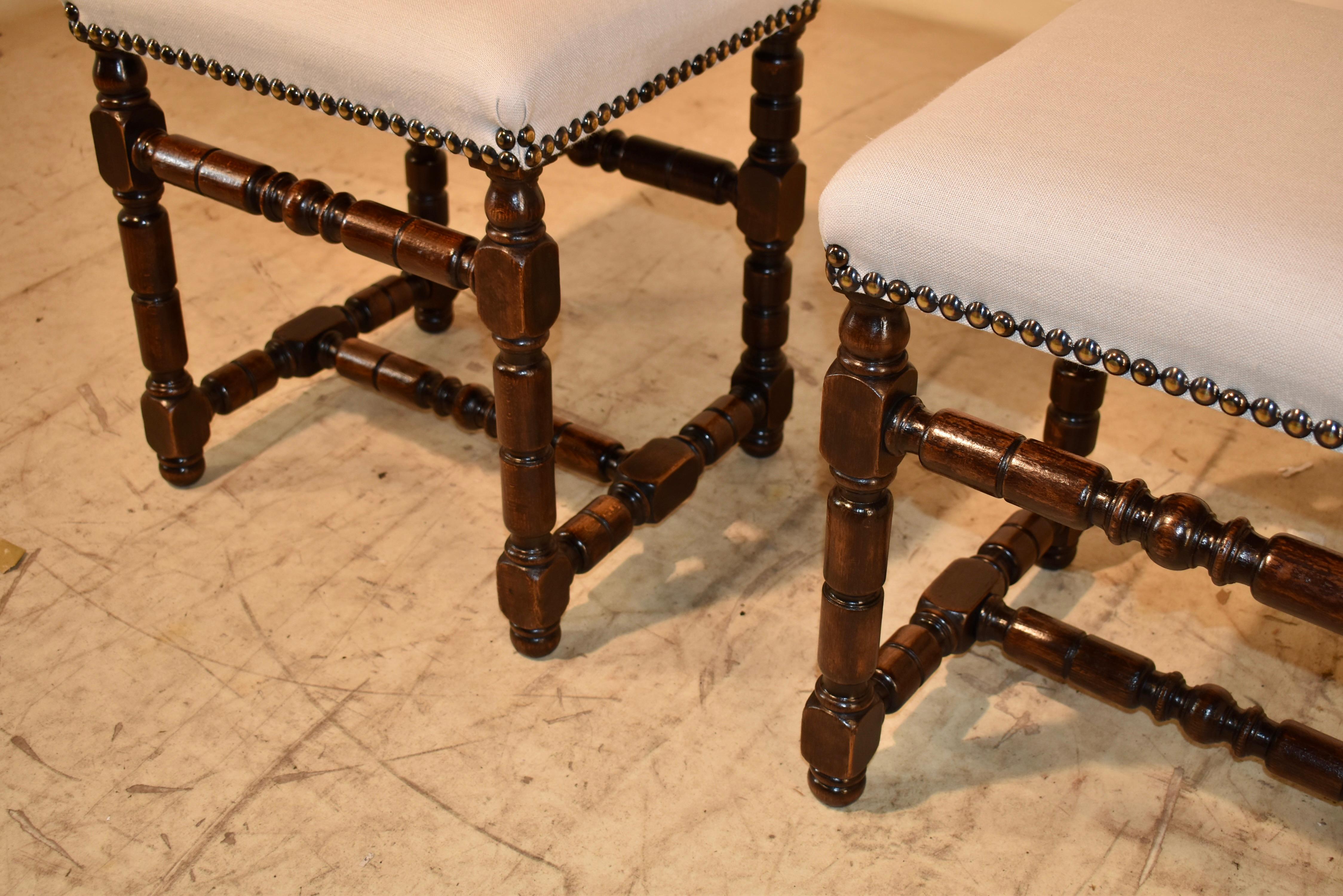 Pair of 19th Century Walnut Upholstered Stools from France For Sale 2