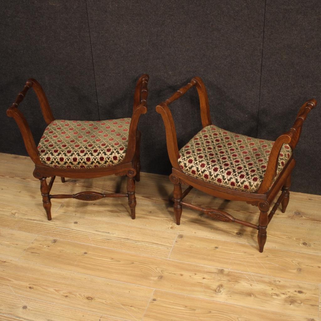 Pair of 19th Century Walnut Wood Italian Charles X Era Benches, 1840 In Good Condition For Sale In Vicoforte, Piedmont