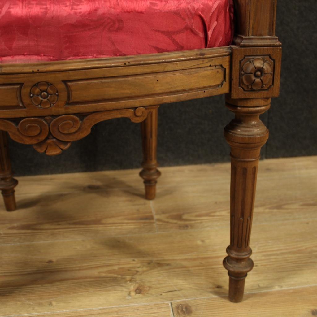 Pair of 19th Century Walnut Wood Italian Louis XVI Style Armchairs, 1850 For Sale 2