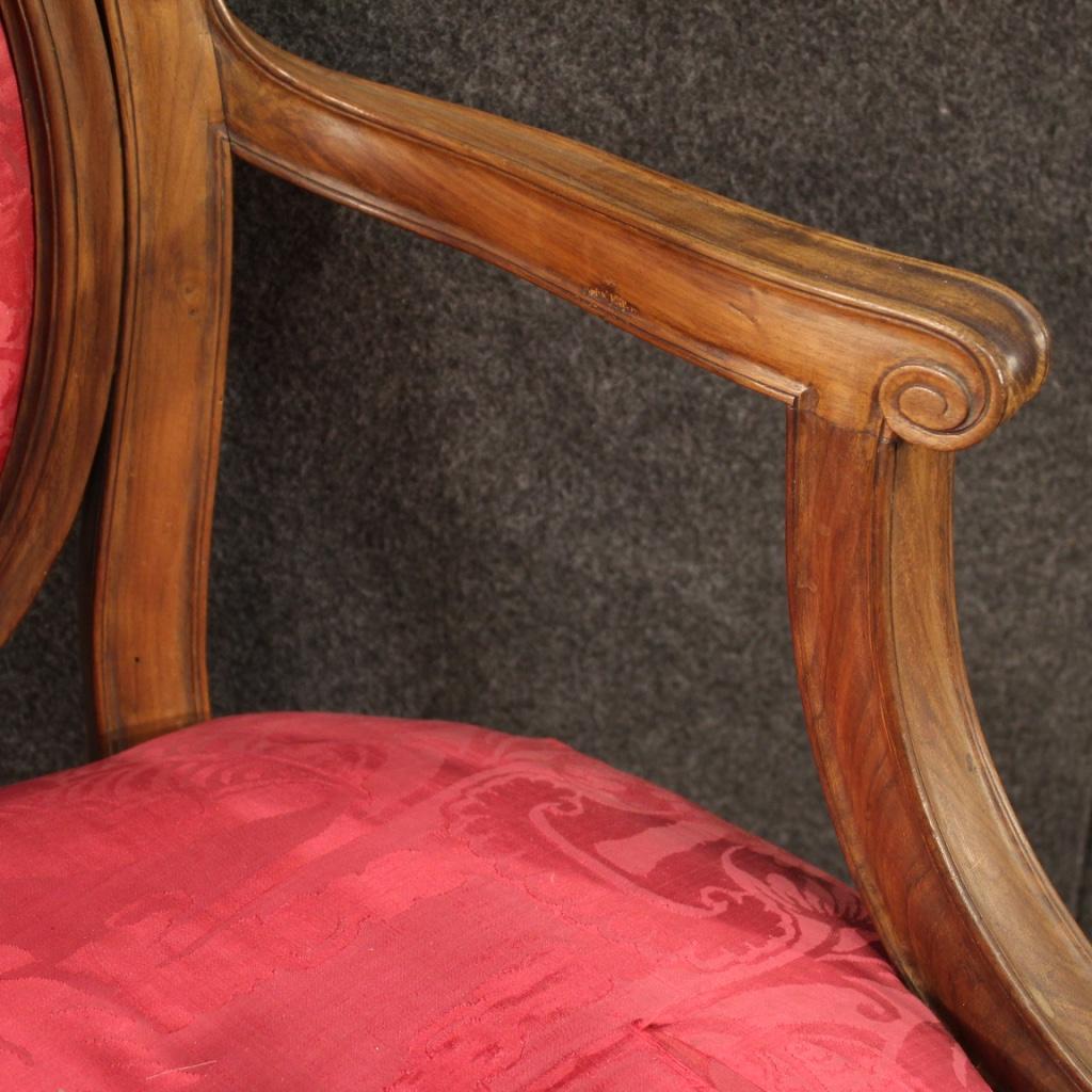 Pair of 19th Century Walnut Wood Italian Louis XVI Style Armchairs, 1850 For Sale 3